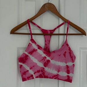 NUX Pink and White Tie-Dye Ribbed Sports Bra